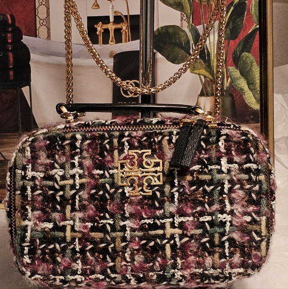 Tory Burch  Britten Tweed MultiColor Mini Top Handle Bag with Chain Strap Nwot - Picture 3 of 16